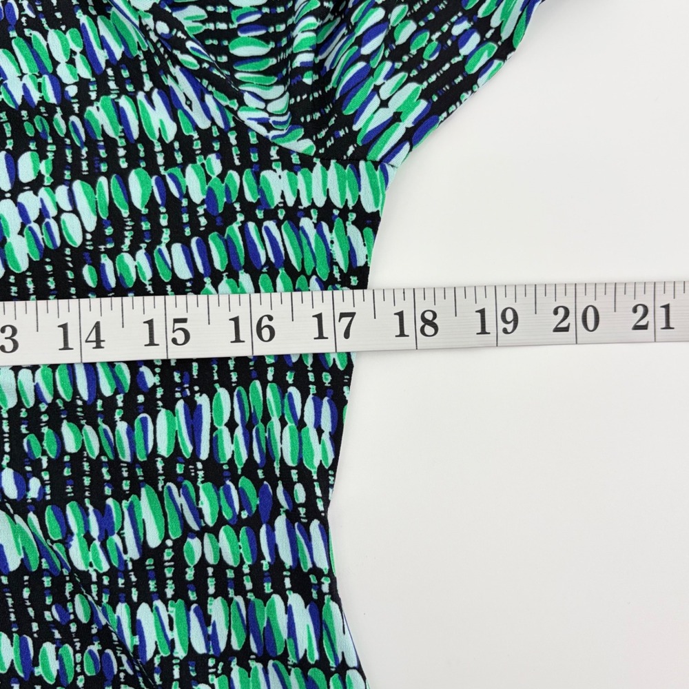 Chaus New York Womens Abstract Print Zip Front Tunic Top Green Blue Black M - Picture 6 of 7